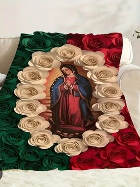 NIB Virgin Mary Our Lady of Guadalupe Soft Fleece Flannel Throw Blanket Catholic